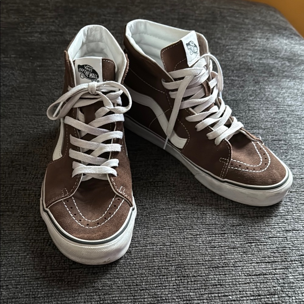 Vans Brown and White High-Top Sneakers with Suede Upper